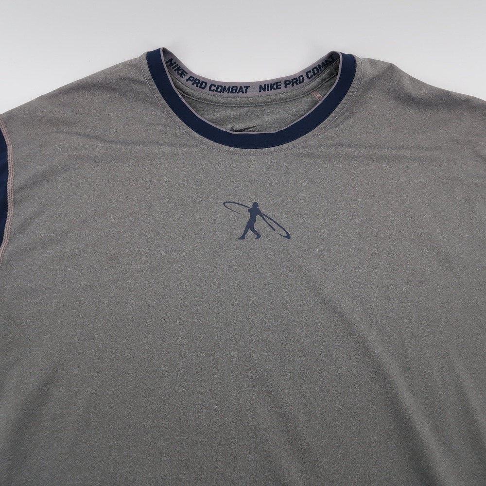 Nike Pro Combat Baseball‎ Shirt Mens XL Gray Navy Blue Dri-Fit Fitted Tee